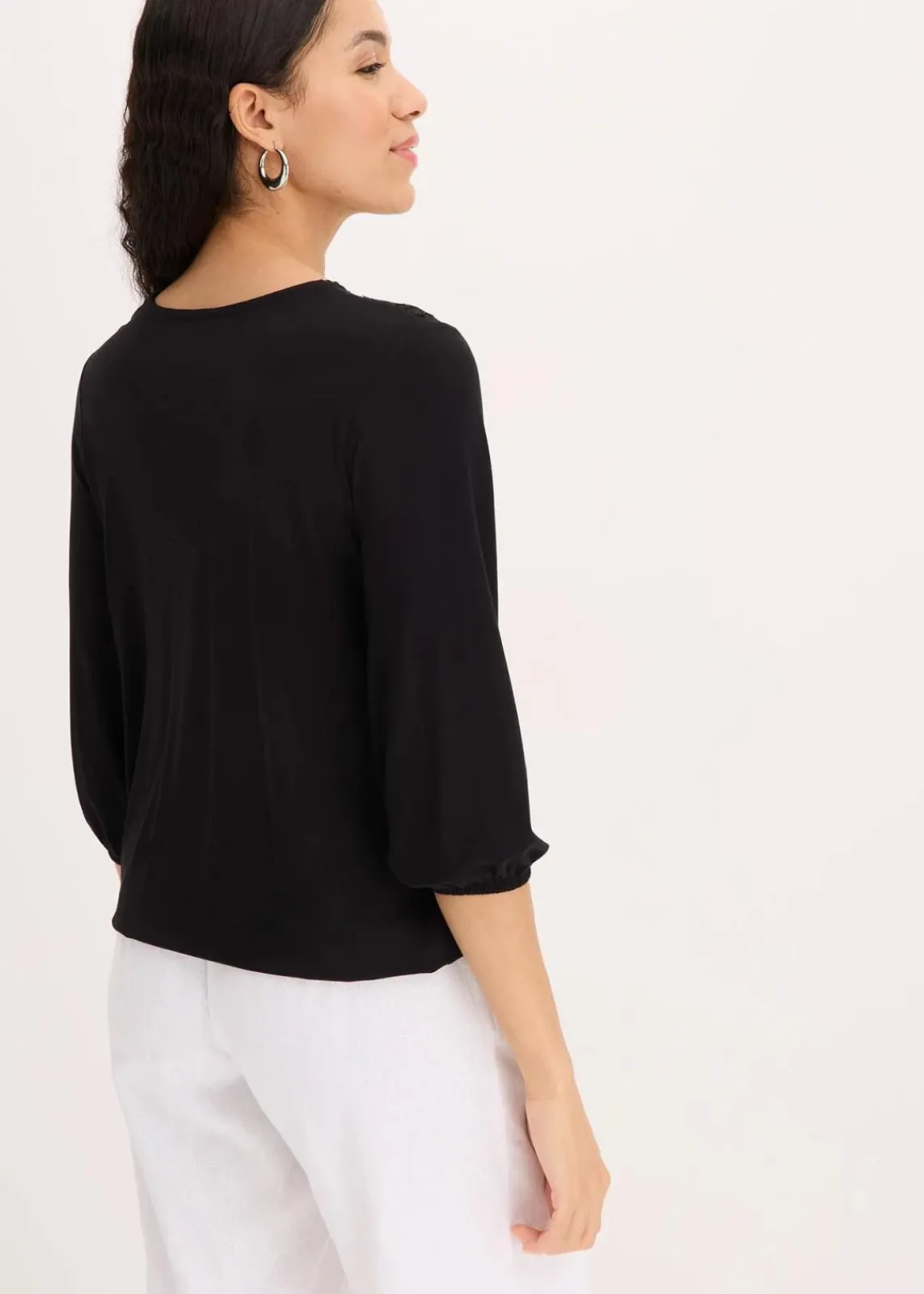 bonprix Shirts & Tops^3/4-Arm Shirt mit Spitze in Wickeloptik schwarz