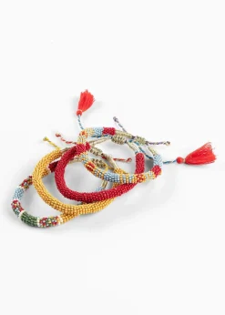 bonprix Strandmode|Schmuck^Armband (4er Pack) tomatenrot/softblau/piniengrün/curry