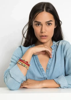 bonprix Strandmode|Schmuck^Armband (4er Pack) tomatenrot/softblau/piniengrün/curry