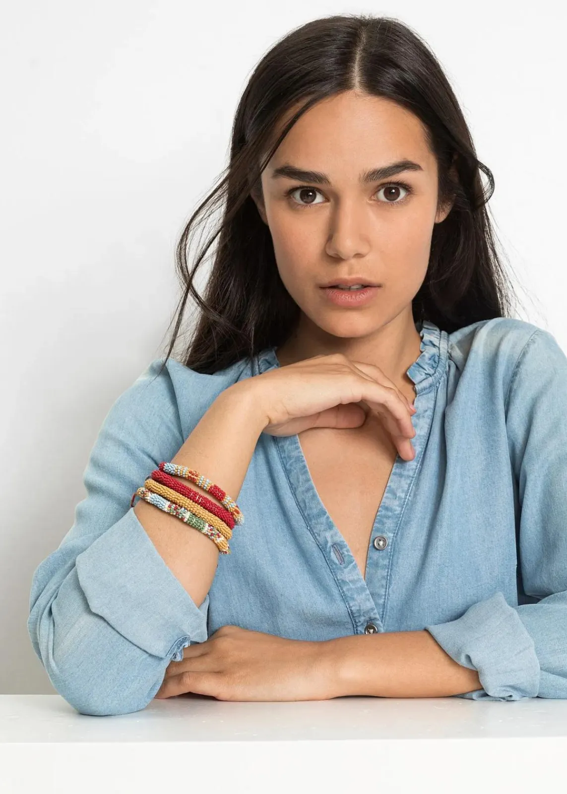 bonprix Strandmode|Schmuck^Armband (4er Pack) tomatenrot/softblau/piniengrün/curry