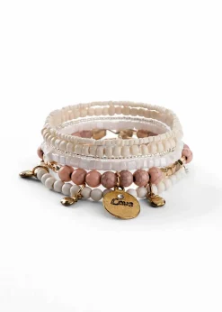bonprix Schmuck|Schuhe & Accessoires In Spezialgrößen·Schmuck^Armband (6er Pack) creme/rosa/roségoldfarben