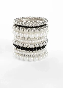 bonprix Schmuck|Schuhe & Accessoires In Spezialgrößen·Schmuck^Armband (12er Pack) aus vielfältigen Kunstperlen schwarz/silberfarben
