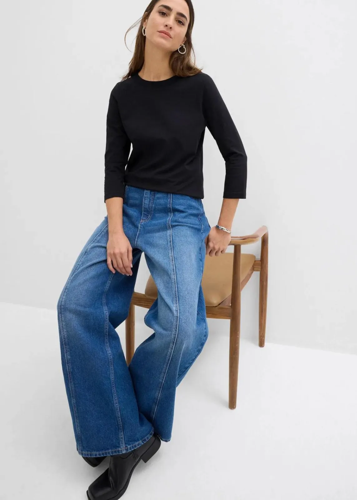 bonprix Shirts & Tops|Basics^3/4-Armshirt mit reiner Bio-Baumwolle schwarz