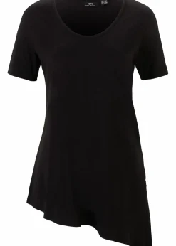 bonprix Shirts & Tops^Asymetrisches Longshirt aus Baumwoll-Viskose-Mischung schwarz