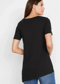 bonprix Shirts & Tops^Asymetrisches Longshirt aus Baumwoll-Viskose-Mischung schwarz
