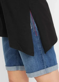 bonprix Shirts & Tops^Asymetrisches Longshirt aus Baumwoll-Viskose-Mischung schwarz