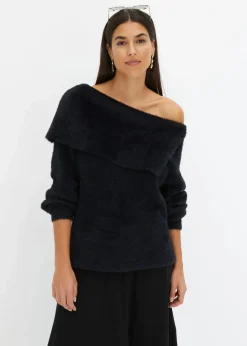 bonprix Bekleidung·Umstandsmode|Strickmode^Asymmetrischer Off-Shoulder Pullover schwarz
