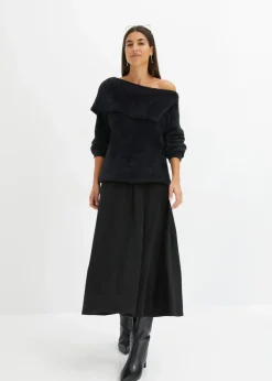 bonprix Bekleidung·Umstandsmode|Strickmode^Asymmetrischer Off-Shoulder Pullover schwarz