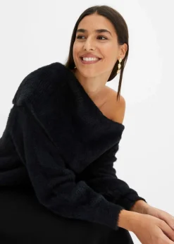 bonprix Bekleidung·Umstandsmode|Strickmode^Asymmetrischer Off-Shoulder Pullover schwarz