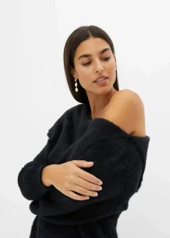 bonprix Bekleidung·Umstandsmode|Strickmode^Asymmetrischer Off-Shoulder Pullover schwarz