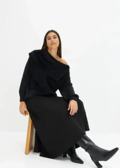 bonprix Bekleidung·Umstandsmode|Strickmode^Asymmetrischer Off-Shoulder Pullover schwarz