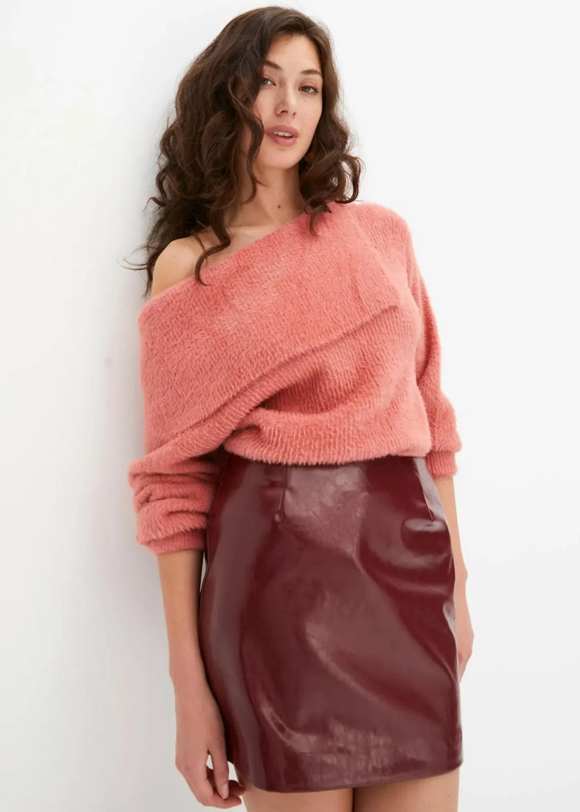 bonprix Bekleidung·Umstandsmode|Strickmode^Asymmetrischer Off-Shoulder Pullover rhabarber