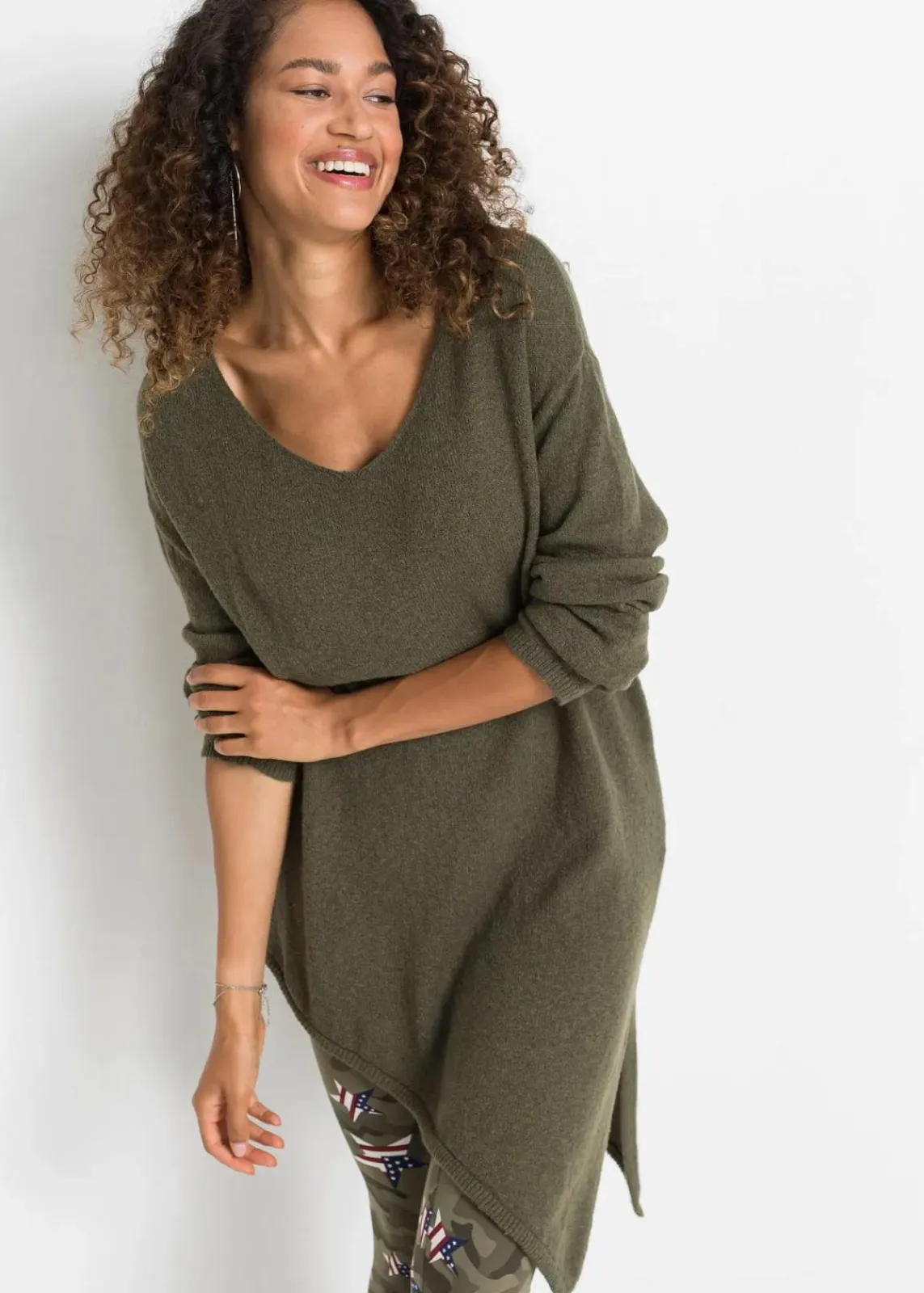 bonprix Bekleidung·Umstandsmode|Bekleidung·Jeans^Asymmetrischer Pullover dunkeloliv