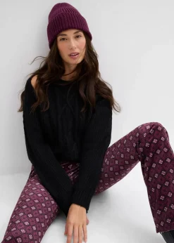 bonprix Bekleidung·Kleider|Hosen^Ausgestellte Leggings aus softem Samt dunkelbeere bedruckt
