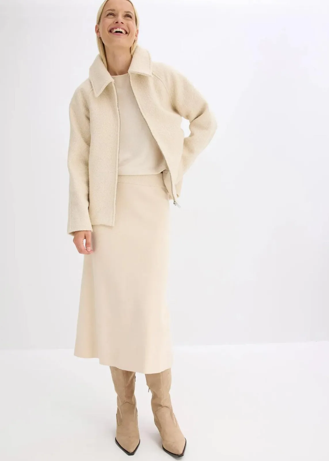 bonprix Bekleidung·Sportbekleidung|Röcke^Ausgestellter Strickrock kieselbeige meliert