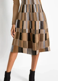 bonprix Bekleidung·Umstandsmode|Strickmode^Ausgestelltes Jacquard-Strickkleid camel/braun kariert