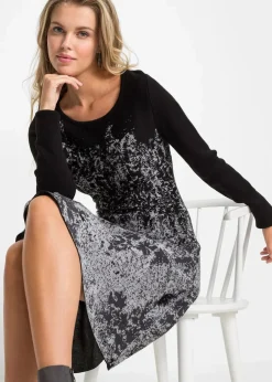 bonprix Bekleidung·Umstandsmode|Bekleidung·Pullover & Strickjacken^Ausgestelltes Jacquard-Strickkleid schwarz/wollweiß bedruckt
