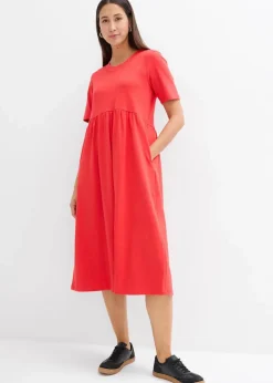 bonprix Nachhaltigere Materialien|Kleider^Ausgestelltes Jerseykleid aus schwerer Baumwolle erdbeere