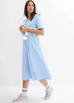 bonprix Nachhaltigere Materialien|Kleider^Ausgestelltes Jerseykleid aus schwerer Baumwolle hellblau