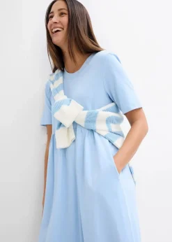 bonprix Nachhaltigere Materialien|Kleider^Ausgestelltes Jerseykleid aus schwerer Baumwolle hellblau