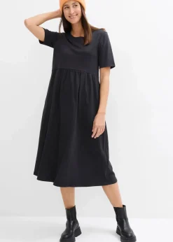 bonprix Bekleidung·Pullover & Strickjacken|Kleider^Ausgestelltes Jerseykleid aus schwerer Baumwolle schwarz