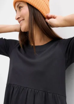 bonprix Bekleidung·Pullover & Strickjacken|Kleider^Ausgestelltes Jerseykleid aus schwerer Baumwolle schwarz