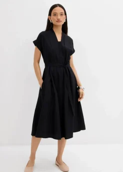 bonprix Bekleidung·Pullover & Strickjacken|Kleider^Ausgestelltes Kaftan-Kleid schwarz