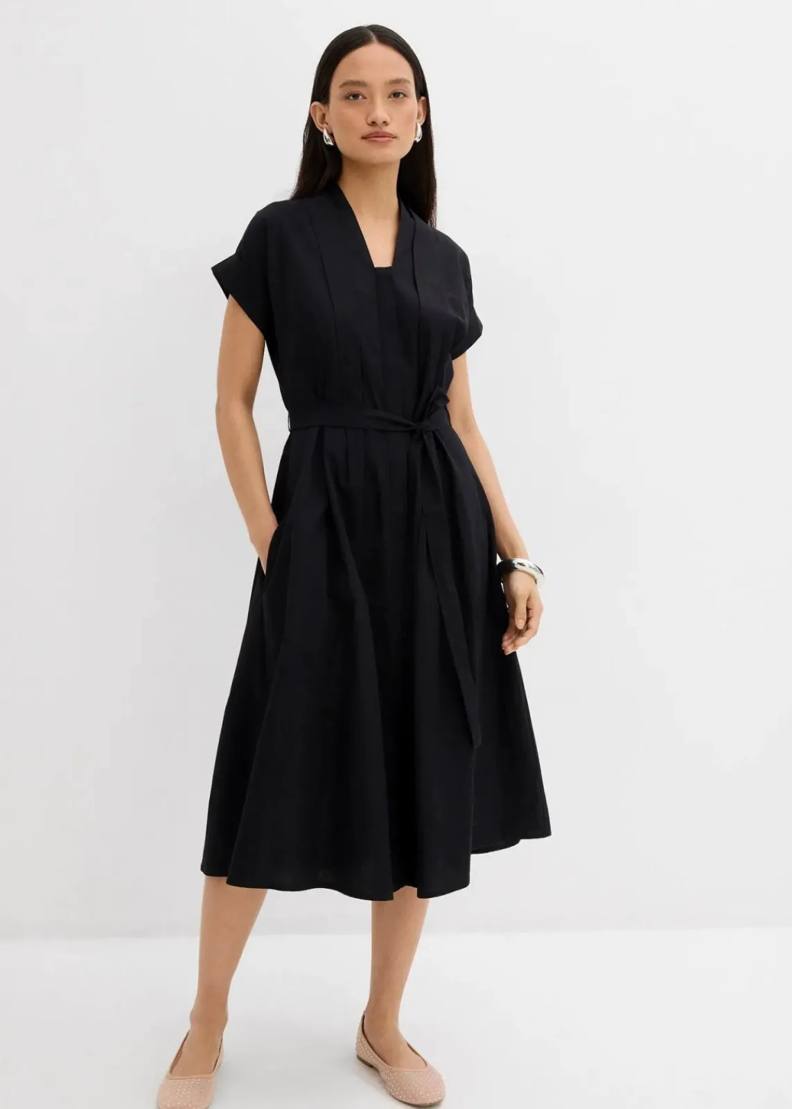 bonprix Bekleidung·Pullover & Strickjacken|Kleider^Ausgestelltes Kaftan-Kleid schwarz