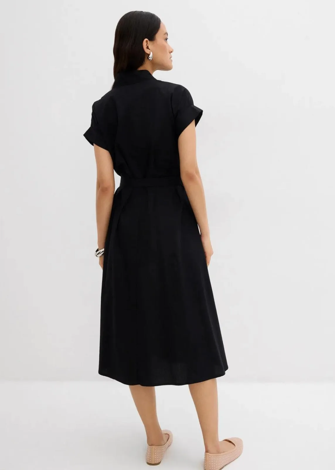 bonprix Bekleidung·Pullover & Strickjacken|Kleider^Ausgestelltes Kaftan-Kleid schwarz