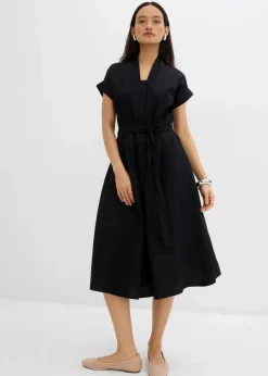 bonprix Bekleidung·Pullover & Strickjacken|Kleider^Ausgestelltes Kaftan-Kleid schwarz