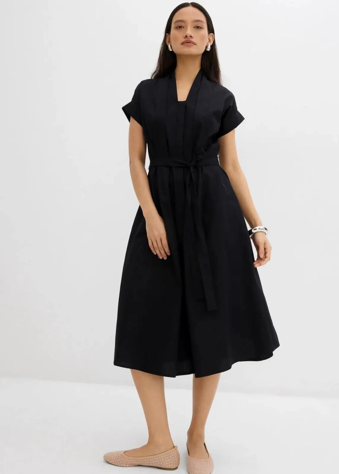 bonprix Bekleidung·Pullover & Strickjacken|Kleider^Ausgestelltes Kaftan-Kleid schwarz
