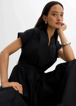 bonprix Bekleidung·Pullover & Strickjacken|Kleider^Ausgestelltes Kaftan-Kleid schwarz