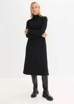 bonprix Bekleidung·Pullover & Strickjacken|Nachhaltigere Materialien^Ausgestelltes Midikleid schwarz