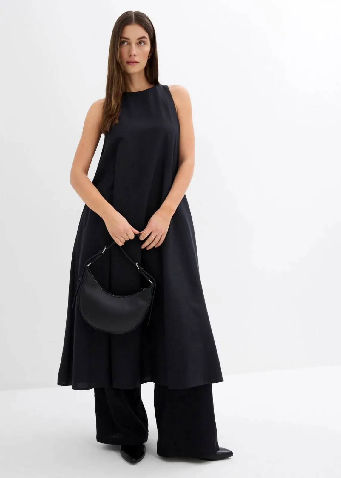 bonprix Kleider^Ausgestelltes Midikleid aus Viskose-Mix schwarz