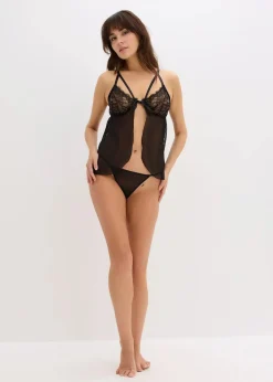 bonprix Große Cups D-H|Nachtwäsche^Babydoll + String (2-tlg.Set) schwarz