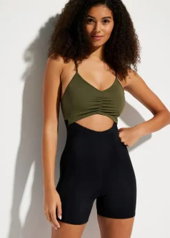 bonprix Nachhaltigere Materialien|Badeanzüge^Badeanzug schwarz/khaki