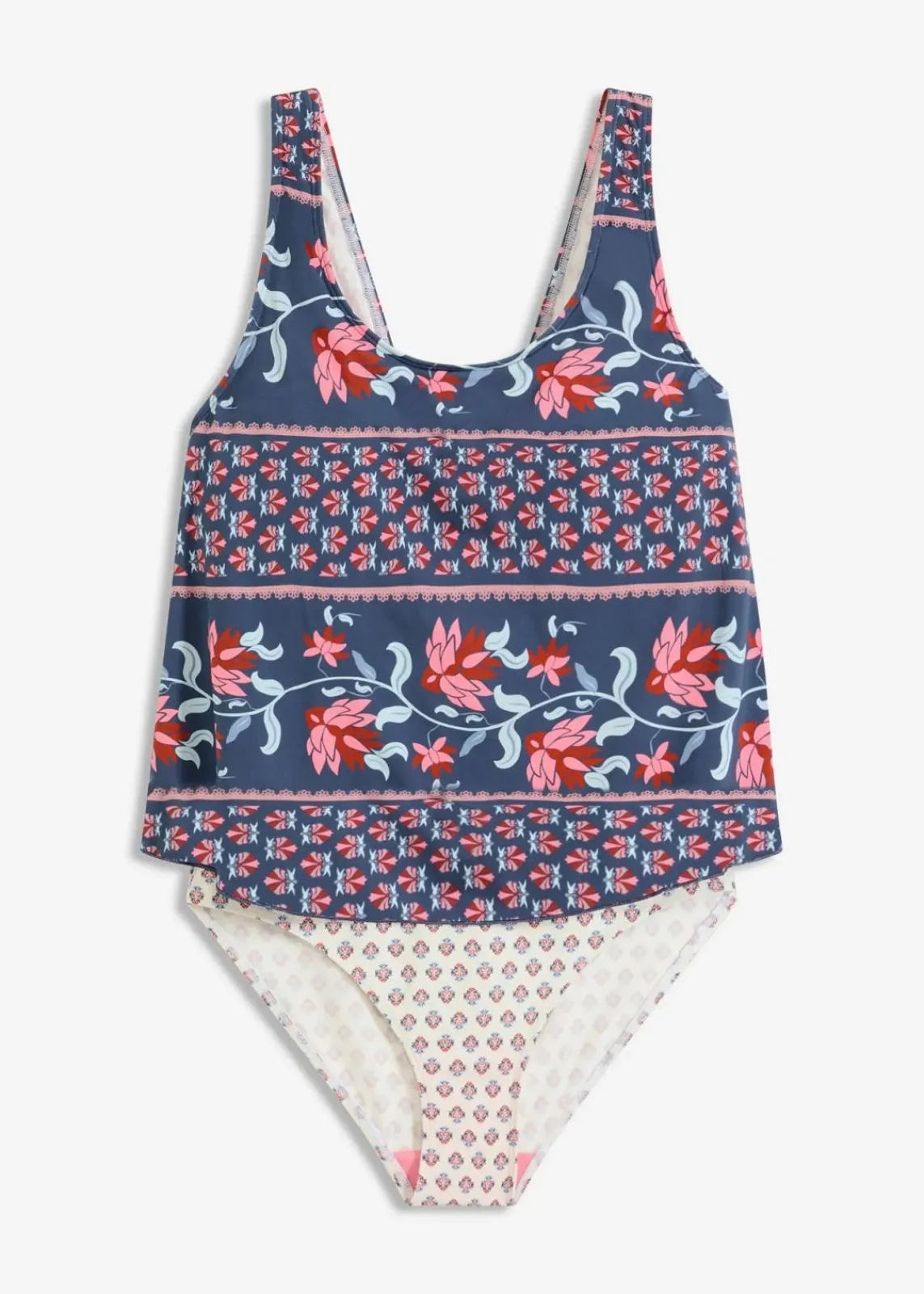 bonprix Nachhaltigere Materialien|Badeanzüge^Badeanzug in Tankini-Optik blau/rosa bedruckt
