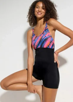 bonprix Nachhaltigere Materialien|Badeanzüge^Badeanzug mit Bein schwarz graphisch bedruckt
