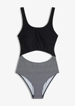 bonprix Nachhaltigere Materialien|Badeanzüge^Badeanzug mit Cut-Out schwarz/weiß gestreift