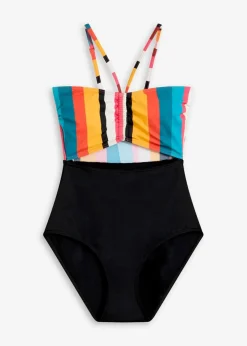 bonprix Nachhaltigere Materialien|Badeanzüge^Badeanzug mit Cut-Out schwarz/bunt gestreift