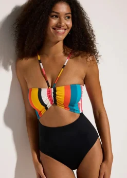 bonprix Nachhaltigere Materialien|Badeanzüge^Badeanzug mit Cut-Out schwarz/bunt gestreift