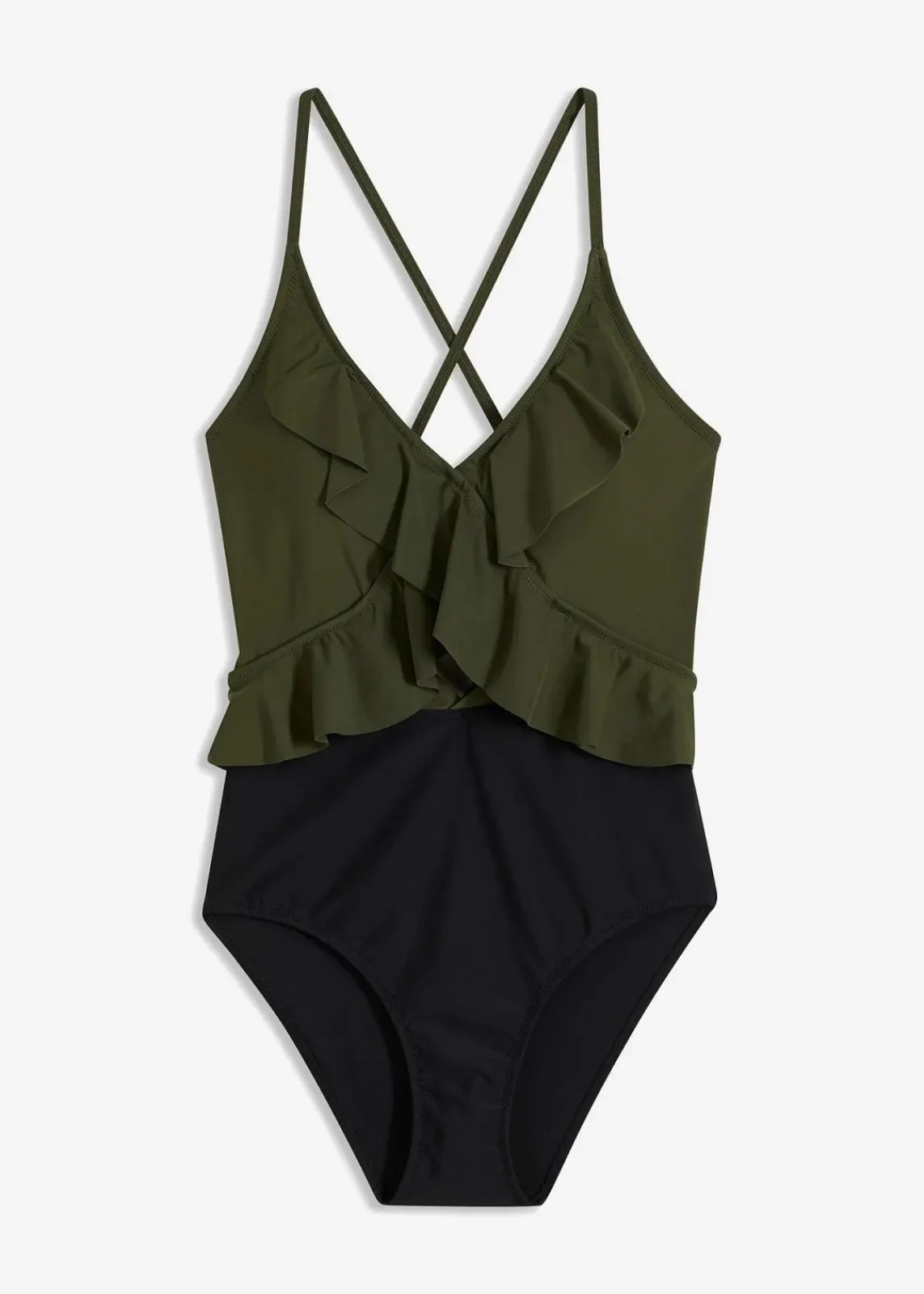 bonprix Nachhaltigere Materialien|Badeanzüge^Badeanzug mit Cut-Out und Volants khaki / schwarz