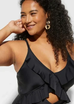 bonprix Nachhaltigere Materialien|Bademode·Badeanzüge^Badeanzug mit Cut-Out und Volants schwarz