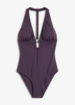 bonprix Nachhaltigere Materialien|Badeanzüge^Badeanzug mit tiefem V-Ausschnitt pflaume