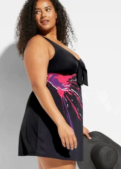bonprix Nachhaltigere Materialien|Badekleider^Badekleid mit breiten Trägern schwarz graphisch