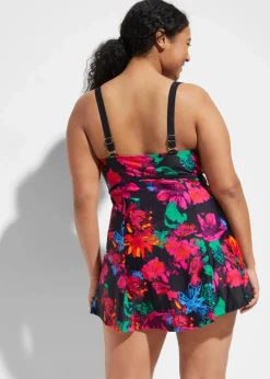 bonprix Nachhaltigere Materialien|Bedeckende Bademode^Badekleid mit Rundhalsausschnitt schwarz bedruckt