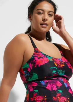 bonprix Nachhaltigere Materialien|Bedeckende Bademode^Badekleid mit Rundhalsausschnitt schwarz bedruckt