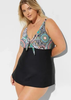 bonprix Nachhaltigere Materialien|Bedeckende Bademode^Badekleid mit Schleifendetail schwarz/weiß graphisch