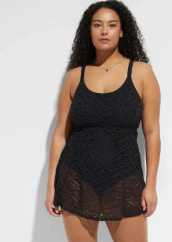 bonprix Nachhaltigere Materialien|Bedeckende Bademode^Badekleid mit Spitze schwarz