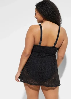 bonprix Nachhaltigere Materialien|Bedeckende Bademode^Badekleid mit Spitze schwarz